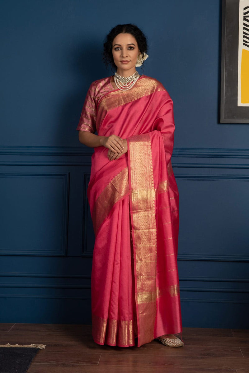 Pink Benarasi Pure Silk Handwoven Saree – Six Yard Story