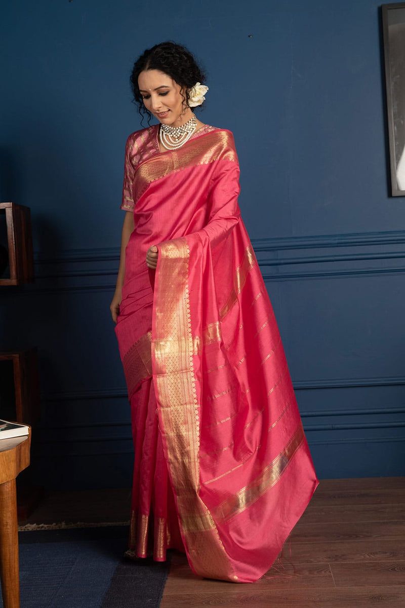 Pink Benarasi Pure Silk Handwoven Saree – Six Yard Story